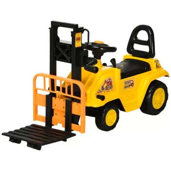 HOMCOM Masina de constructii pentru copii, Tractorul de plimbare cu depozitare sub scaun, roti cu banda de rulare | AOSOM RO imagine