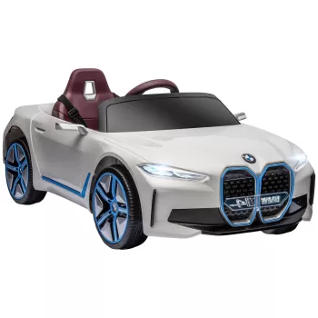 HOMCOM Masinuta Electrica pentru Copii BMW i4 cu Licenta de 12V cu Telecomanda, Masina Alimentata Electric cu Baterii Portabile, Muzica, Claxon, Faruri, Slot MP3,pentru Varste intre 3-6 ani - Alb imagine