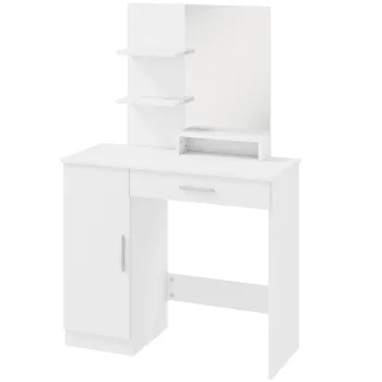 HOMCOM Masuta cu Oglinda de Machiaj din PAL Alb 90x38x138 cm | Aosom Romania imagine