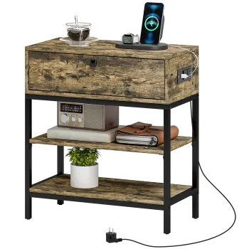 HOMCOM Masuta de Cafea cu 2 Prize si 2 Porturi USB, Sertar si 2 Rafturi Deschise, 60x30x66,5 cm, Maro | Aosom Romania imagine