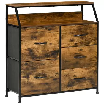 HOMCOM Masuta de cafea dreptunghiulara cu 2 niveluri cu blat din sticla securizata si raft de depozitare, natural | AOSOM RO imagine