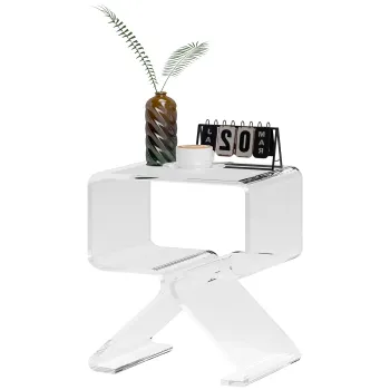 HOMCOM Masuta de Cafea Geometrica cu 2 Niveluri cu Picioare Triunghiulare din Acril, 40x30x45 cm, Transparenta | Aosom Romania imagine