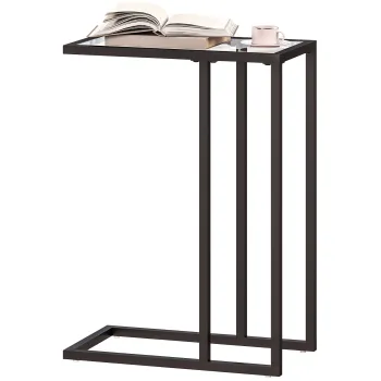 HOMCOM Masuta de Cafea in Forma de C din Sticla si Otel, 46x25x63.5 cm, Negru | Aosom Romania imagine