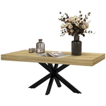 HOMCOM Masuta de Cafea Industriala, Masa Dreptunghiulara cu Cadru din Otel Incrucisat pentru Camera de Zi, 110x60x45 cm, Natural imagine