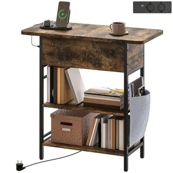 HOMCOM Masuta de cafea masuta de cafea cu statie de incarcare si buzunar de depozitare, 60 x 29,8 x 58,5 cm, brun rustic | Aosom Romania imagine