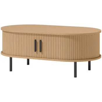 HOMCOM Masuta de cafea ovala din lemn, masa de salon moderna cu usi glisante si depozitare ascunsa, 100x55x40cm, lemn natural | Aosom Romania imagine
