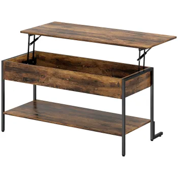 HOMCOM Masuta de Cafea Ridicabila cu Compartiment Ascuns si Raft, Maro | Aosom Romania imagine