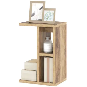 HOMCOM Masuta de Living in Forma de C cu 3 Etajere si 2 Compartimente Maro | Aosom Romania imagine