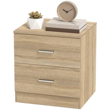 HOMCOM Masuta de Noapte cu 2 Sertare Masuta Auxiliara pentru Sufragerie Dormitor Incarcare 30 kg 45x39,5x49 cm Lemn Natural | Aosom Romania imagine