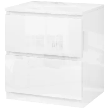 HOMCOM Masuta de Noapte cu 2 Sertare Masuta de Noapte pentru Dormitor Sufragerie 40x34x45 cm Alb Lucios | Aosom Romania imagine