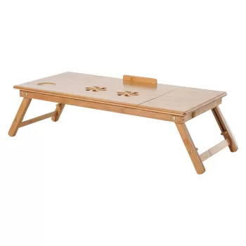 HOMCOM Masuta de Pat pentru PC Pliabila, Suport pentru PC Reglabil e Inclinabil cu Sertar si Picioare Pliabile, 72x35x22-30, Culoarea Lemnului imagine