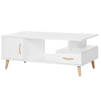 HOMCOM Masuta de sufragerie moderna, cu usa si sertar, Mobilier scund pentru Sufragerie si Birou, Alb, 100x50x40cm imagine