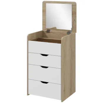 HOMCOM Masuta de Toaleta cu Oglinda Rabatabila si Scaun, Compacta, Stejar si Alb | Aosom Romania imagine