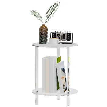 HOMCOM Masuta Joasa Rotunda cu 2 Niveluri pentru Interior, Masuta de Cafea din Acrilic, O40x50 cm, Transparenta | Aosom Romania imagine