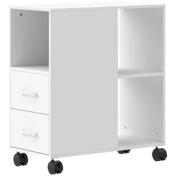 HOMCOM Masuta laterala cu roti, masuta pentru canapea, sertare, etajera reglabila si compartiment deschis, 60x30x65cm, alb | Aosom Romania imagine