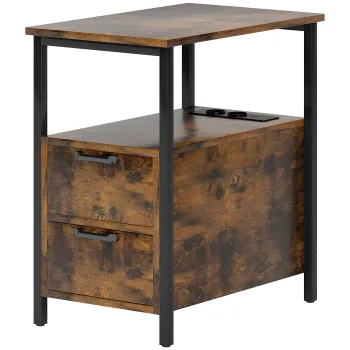 HOMCOM Masuta laterala cu statie de incarcare, porturi USB, prize, 2 sertare si raft pentru living, dormitor | Aosom Romania imagine