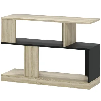 HOMCOM Masuta laterala in forma de S, masuta de canapea cu 3 niveluri si rafturi de depozitare, 90 x 30 x 61 cm, efect lemn natural negru | Aosom Romania imagine