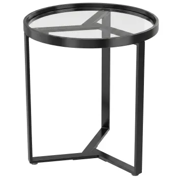 HOMCOM Masuta laterala rotunda cu blat din sticla securizata si structura metalica geometrica pentru spatii mici, Negru | Aosom Romania imagine