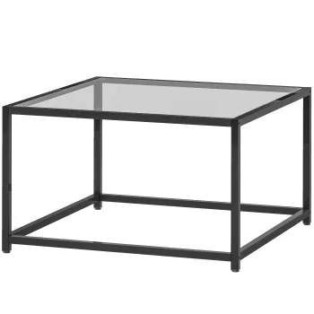 HOMCOM Masuta patrata noptiera cu blat din sticla securizata, masa de cafea cu picioare din otel 68 x 68 x 39 cm Negru | Aosom Romania imagine