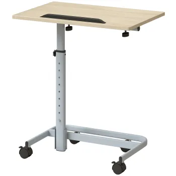 HOMCOM Masuta pentru Laptop cu Inaltime Reglabila, 4 Roti, Lemn si Metal, 60 x 40 x 72-93,5 cm, Stejar | Aosom Romania imagine