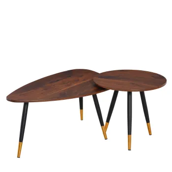 HOMCOM Masute de sufragerie in Stil industrial, Set 2 piese, Masute de sufragerie din Lemn Forma de Picatura Culoare Nuc | Aosom Romania imagine