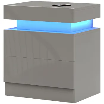 HOMCOM Mesa de Noapte cu Lumini LED 2 Sertare si Telecomanda Masa de Noapte pentru Dormitor Sufragerie 45x35x52 cm Gri | Aosom Romania imagine