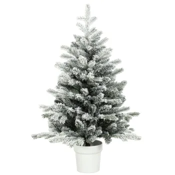 HOMCOM Mini brad de Craciun 90 cm cu 296 varfuri, efect zapada, ghiveci, mini-brad de masa pentru acasa si birou, Alb | Aosom Romania imagine