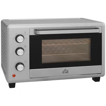 HOMCOM Mini Cuptor cu Convectie, Gratar Electric de 30L pentru Blat, cu Temperatura Reglabila, Cronometru, Tava de Copt, Gratar, Maner Tava, 1600W imagine