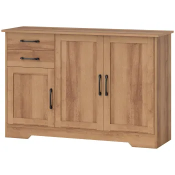 HOMCOM Mobila bucatarie cu 2 sertare si 2 dulapuri cu rafturi reglabile, stejar | Aosom Romania imagine