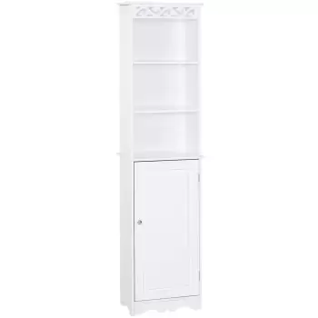 Homcom Mobila Coloana pentru Baie in Lemn cu Decor Sculptura Floreala Alba 40 x 23 x 160 cm  imagine