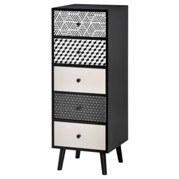 HOMCOM Mobila Comoda cu 5 sertare Fantezie Geometrica, Mobilier modern pentru camera si hol, dimensiune 39.5x39.5x110 cm culoare Negru Gri imagine