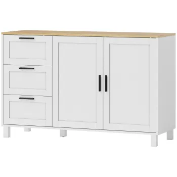 HOMCOM Mobila de Bucatarie cu 3 Sertare si Dulap cu 2 Usi Amortizate Alb | Aosom Romania imagine