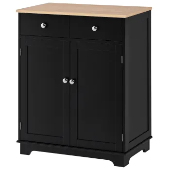 HOMCOM Mobila de depozitare bufet pentru living cu dulapuri, 2 sertare si rafturi reglabile, 68x40,3x85cm, negru si lemn natural | Aosom Romania imagine