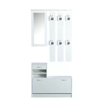 HomCom Mobila de Hol Moderna Garderoba Set Cuier, Oglinda si Dulap Pantofi 3 in 1, in Lemn Alb imagine
