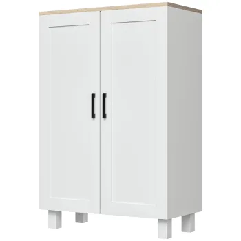 HOMCOM Mobilier Auxiliar Modern cu 2 Usi Raft Reglabil si Baza Inaltata pentru Living Bucatarie Sufragerie 60x30x90 cm Alb | Aosom Romania imagine