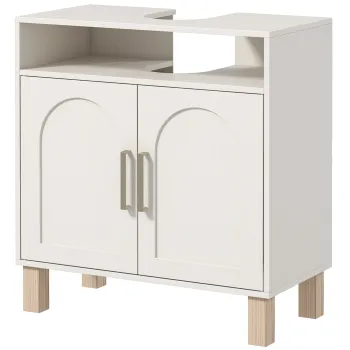 HOMCOM Mobilier baie sub chiuveta mobilier sub chiuveta dulap 2 usi cu raft reglabil 60 x 30 x 63 cm alb | Aosom Romania imagine