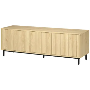 HOMCOM Mobilier banc TV, banc TV pana la 65 de inci, 3 dulapuri, 2 orificii pentru cabluri, cu rafturi reglabile - dim. 150L x 40D x 51H cm | Aosom Romania imagine