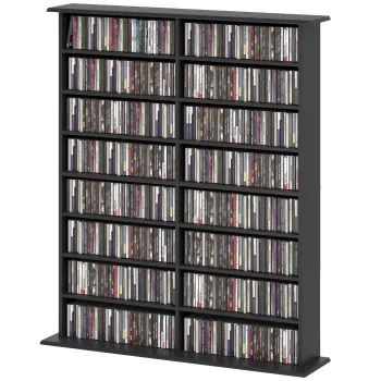 HOMCOM Mobilier Biblioteca cu 16 Rafturi pentru 720 CD-uri din Lemn 106.5x24x123.7 cm Negru | Aosom Romania imagine