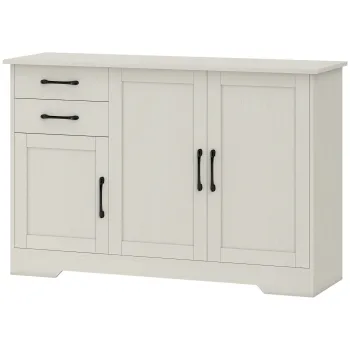 HOMCOM Mobilier bucatarie cu 2 sertare si 3 dulapuri, polite reglabile, 120x38x79 cm, crem | Aosom Romania imagine