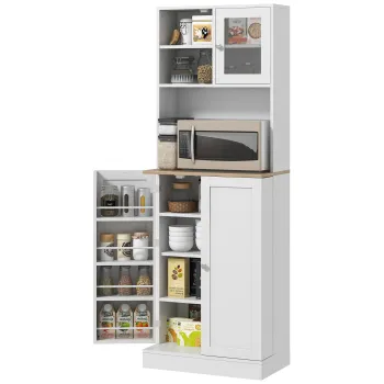 HOMCOM Mobilier Bufet Bucatarie pentru Cuptor cu Microunde cu Rafturi si Suport Condimente Alb | Aosom Romania imagine