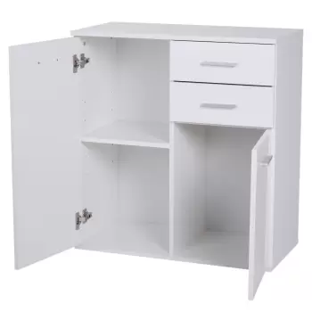 Homcom Mobilier Comoda 2 Sertare 2 Usi cu Raft Reglabil din Lemn, Alb, 71x35x76cm  imagine