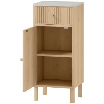 HOMCOM Mobilier de baie, corp de depozitare cu blat cu efect marmura si usa canelata, sertar 36 x 30 x 80 cm, stejar | Aosom Romania imagine