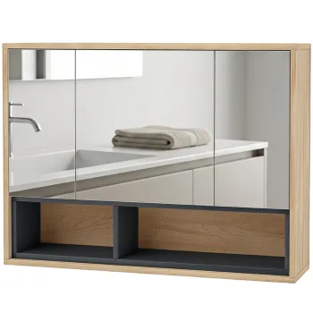 HOMCOM Mobilier de baie cu oglinda, dulap suspendat cu 3 usi si 8 compartimente, stejar | Aosom Romania imagine
