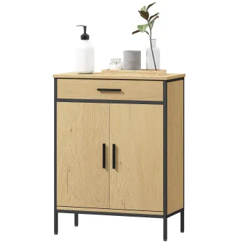 HOMCOM Mobilier de baie cu sertar, dulap cu usa, raft reglabil si balamale cu inchidere, 60 x 30 x 80 cm, stejar | Aosom Romania imagine