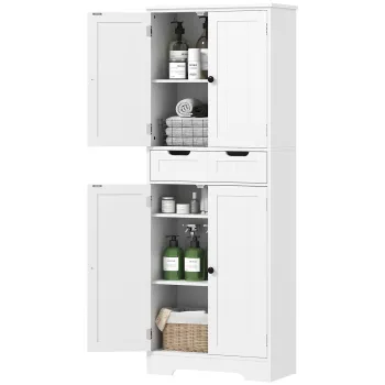 HOMCOM Mobilier de baie cu sertar, dulap cu usi, raft reglabil, 60 x 30 x 160 cm, alb | Aosom Romania imagine