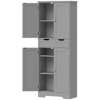 HOMCOM Mobilier de baie cu sertar, dulap cu usi, raft reglabil, 60 x 30 x 160 cm, gri | Aosom Romania imagine