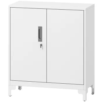 HOMCOM Mobilier de birou cu 3 rafturi, 2 usi si chei, 80x35x91 cm, Alb | Aosom Romania imagine