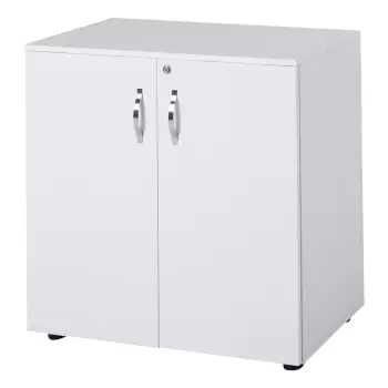 HOMCOM Mobilier de birou multifunctional cu Incuietoare, Dulapior pentru documente cu 2 usi si Raft interior, din Lemn, Alb, 80x40x80cm imagine