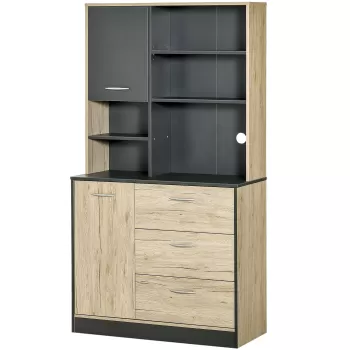 Homcom Mobilier de Bucatarie 4 Rafturi in Lemn, Stejar si Negru, 90x39x169cm imagine