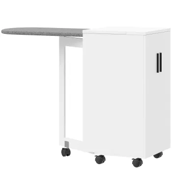 HOMCOM Mobilier de calcat 2 en 1, masa de calcat pliante pe roti cu etajera reglabila si balamale, alb | Aosom Romania imagine